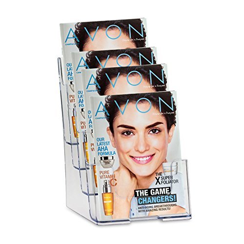 Sourceone 6 Inch Wide 1/2 Page Multi-Pocket Booklet And Brochure Holder - Clear Acrylic Organizer - 4 Tier