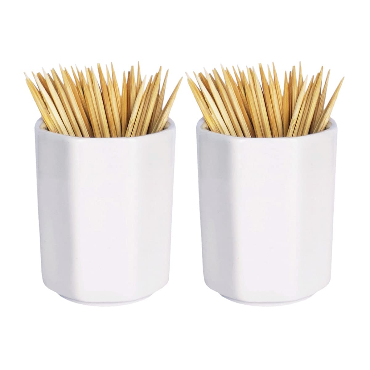 Sizikato 2pcs Simple Pure White Octagon Ceramic Toothpick Holder.