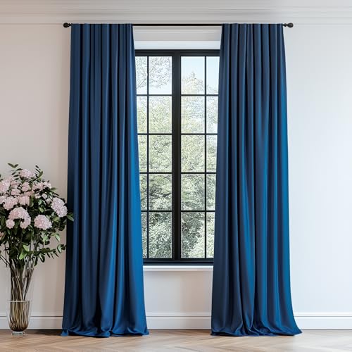 Lazzzy Navy Blue Velvet Curtains Room Darkening Thermal Insulated Curtains 84 Inch Long Window Drapes For Bedroom Living Room Super Soft Luxury Rod Pocket Window Treatment, 2 Panels