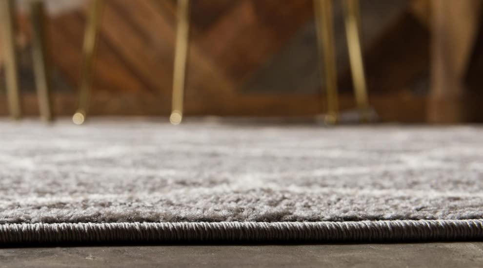 Unique Loom Trellis Frieze Collection Area Rug - Rounded (3' Round, Light Gray/ Ivory)