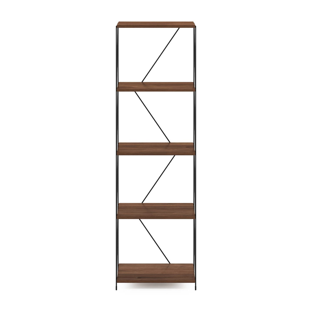 Furinno Besi 5-Tier Industrial Multipurpose Shelf Display Rack with Metal Frame, Narrow, Walnut Cove