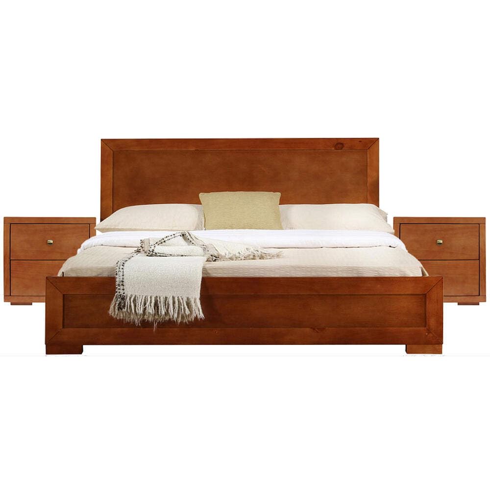 Camden Isle Trent Wooden Platform Bed in Cherry, Queen with 2 Nightstands