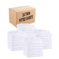 Arkwright Bulk Twin Fitted Sheets - Case Of 24 - Soft Brushed Microfiber Hypoallergenic Bottom Sheet Only With Deep Pocket, Bedd