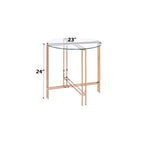 Acme Veises Round Glass Top End Table In Gold And Champagne