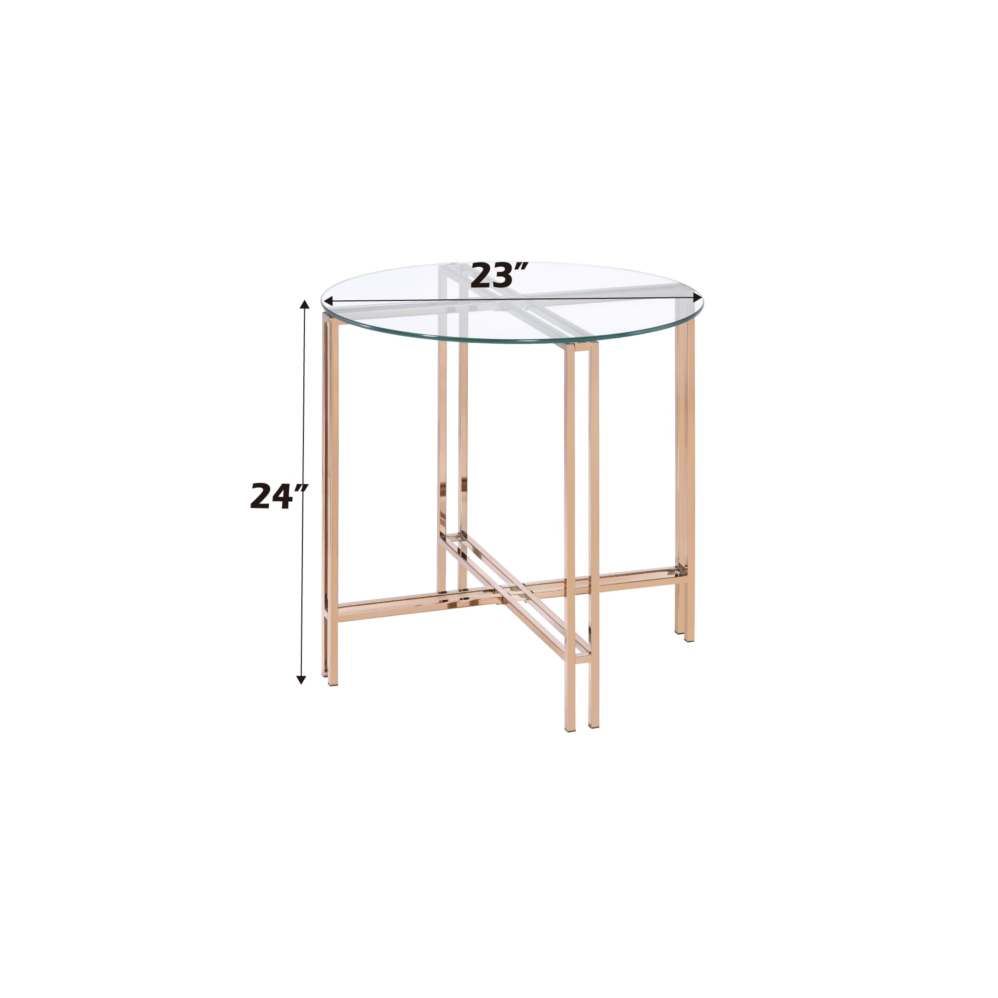 Acme Veises Round Glass Top End Table In Gold And Champagne