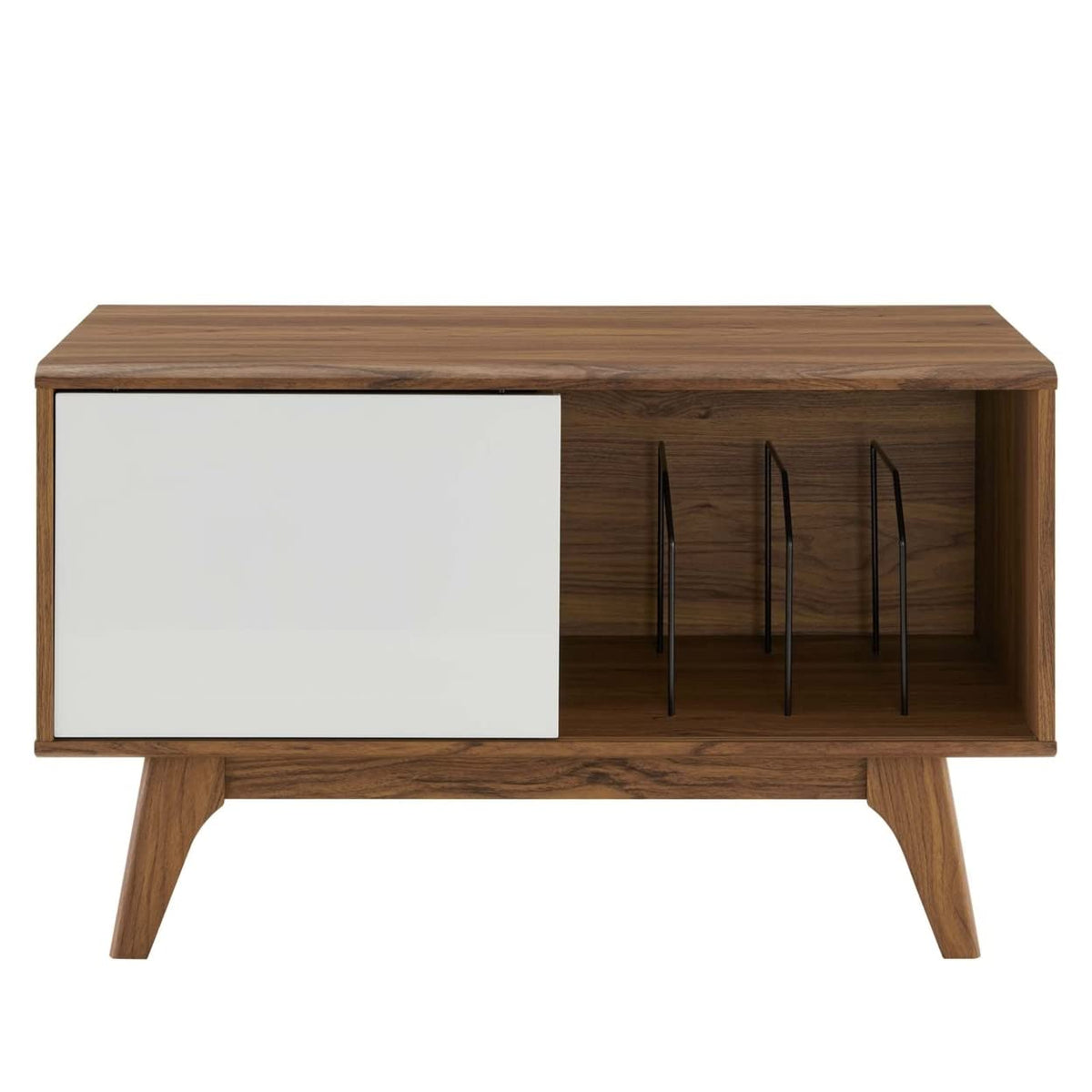 Modway Envision Mid-Century Modern 37" Vinyl Record Display Stand, 37 Inch, Walnut White