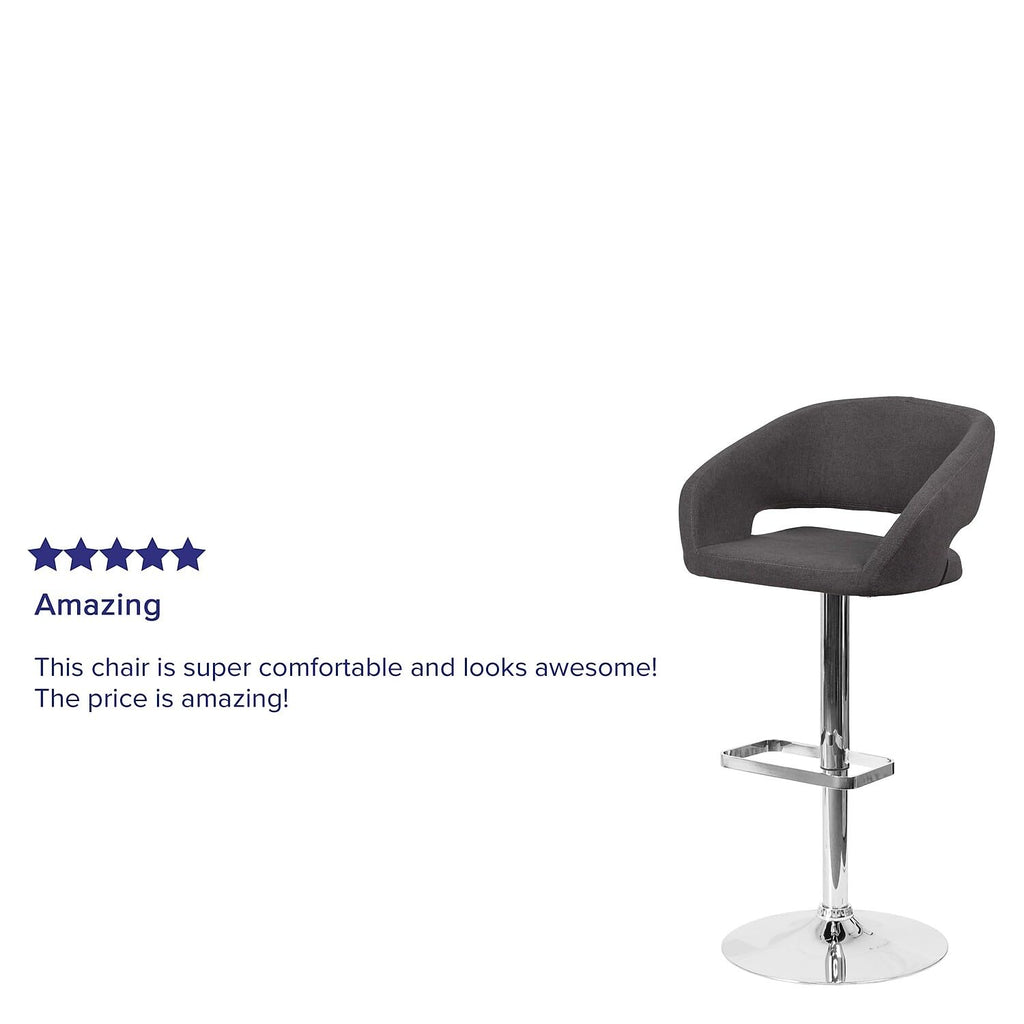 Flash Furniture Erik Comfortable & Stylish Contemporary Barstool with Rounded Mid-Back and Foot Rest, Adjustable Height - Charcoal Fabric with Chrome Base