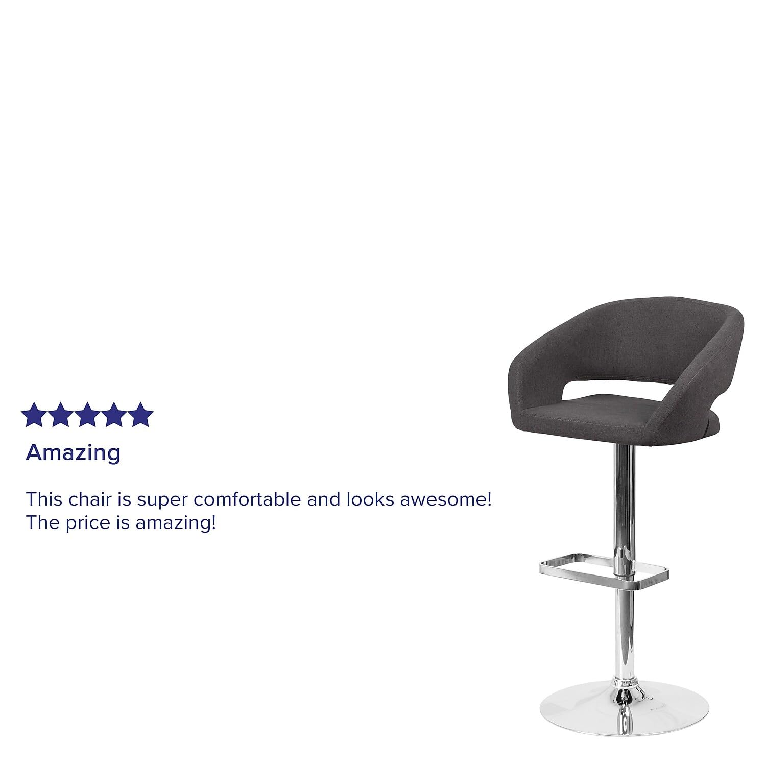 Flash Furniture Erik Comfortable & Stylish Contemporary Barstool with Rounded Mid-Back and Foot Rest, Adjustable Height - Charcoal Fabric with Chrome Base