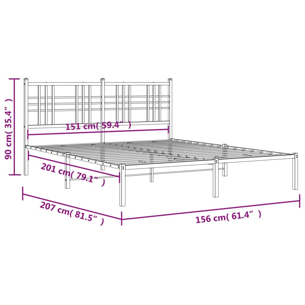 vidaXL Metal Double Bed Frame - Black, Contemporary Steel Construction with Headboard, for Mattress 59.1"x78.7", Bedroom Furniture
