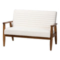 Baxton Studio Stratton Mid-Century Modern Cream Boucle Fabric and Walnut Brown Finished Wood Loveseat Walnut Brown/WhiteMaterial