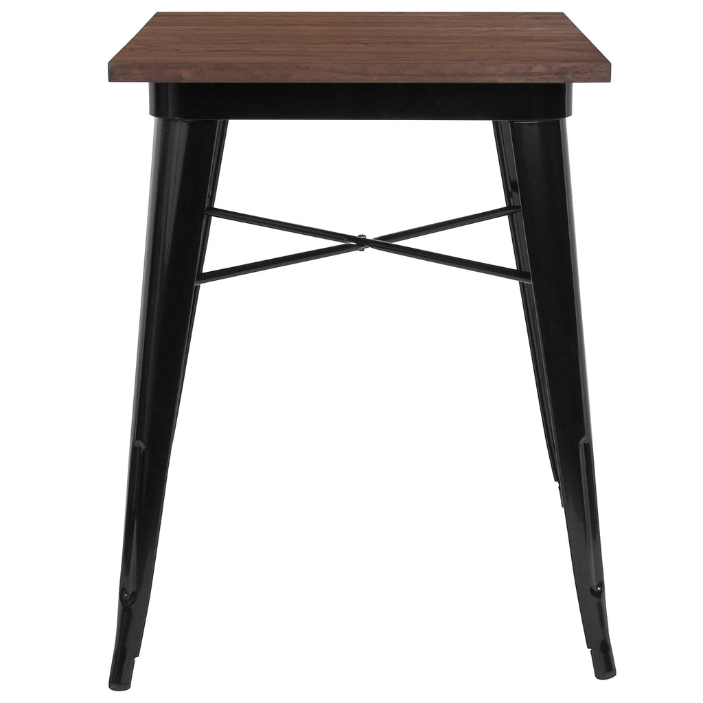 Flash Furniture Prince 23.5" Square Black Metal Indoor Table With Walnut Rustic Wood Top