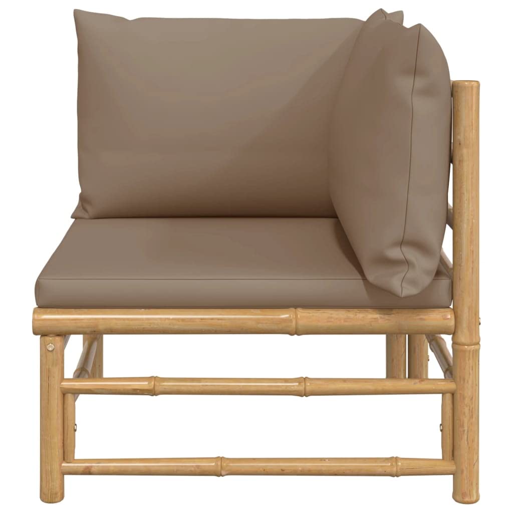 vidaXL Outdoor Corner Sofa with Taupe Cushions, Modular Furniture Set, Bamboo with Natural Finish, Comfortable Backrest and Thick Padding, Ideal for Patio, Garden, Balcony