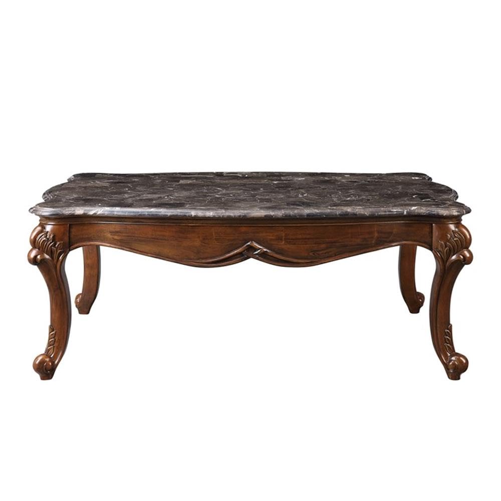 Acme Miyeon Rectangular Marble Top Coffee Table In Marble And Cherry