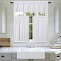 3Pc Set Solid Faux Silk Lined Blackout Rod Pocket Small Kitchen Window Curtain with Valance (K3) (White)