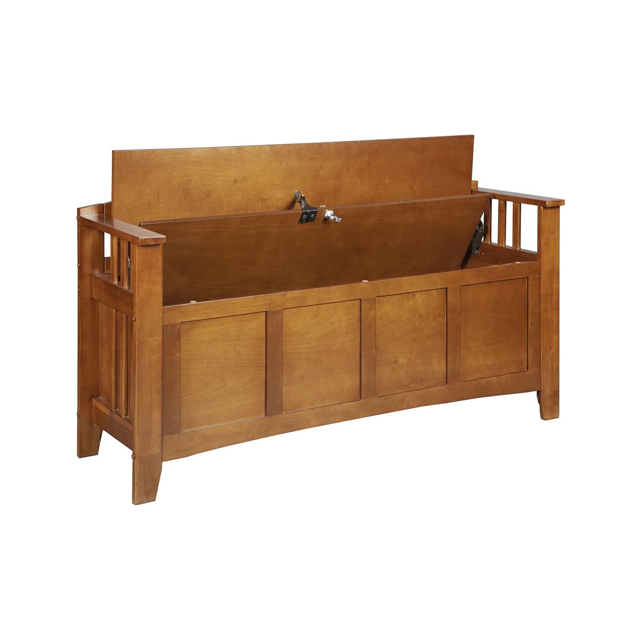 American Furniture Classics 504 Wood Locking Gun Concealment Entryway Bench With Felt Barrel Rest, 5 Gun, Brown, 1 Bench