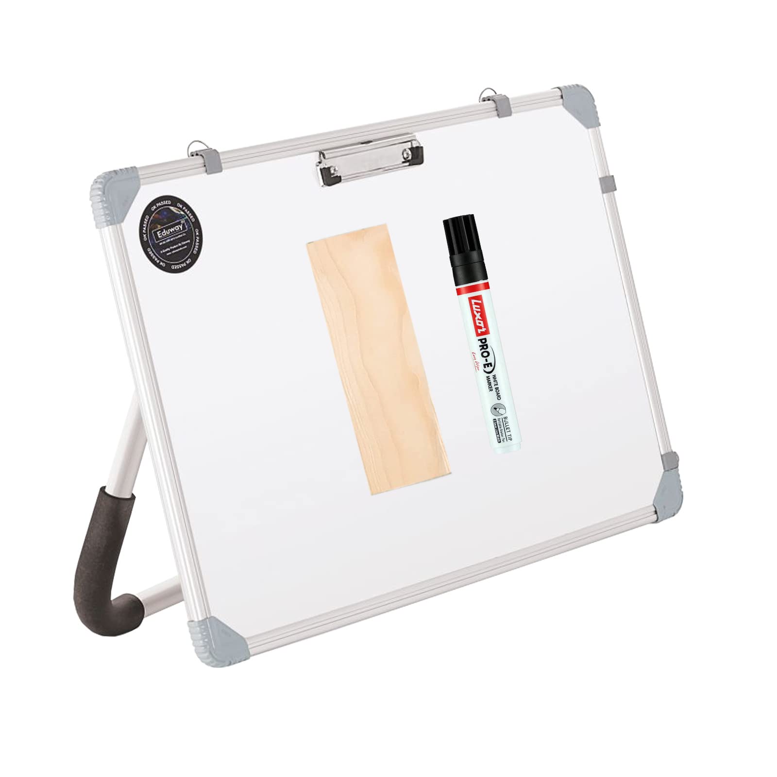 Eduway Non-Magnetic Dry Erase 1.5x2 Feet White Board with Stand | Standing Whiteboard | Table Top with Paper Clip for Study, Lea