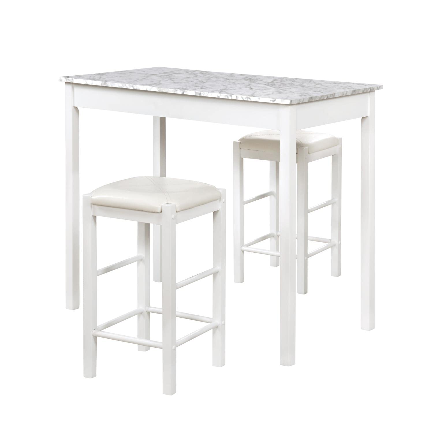 Lancer 3 Piece Tavern Set, White Faux Marble