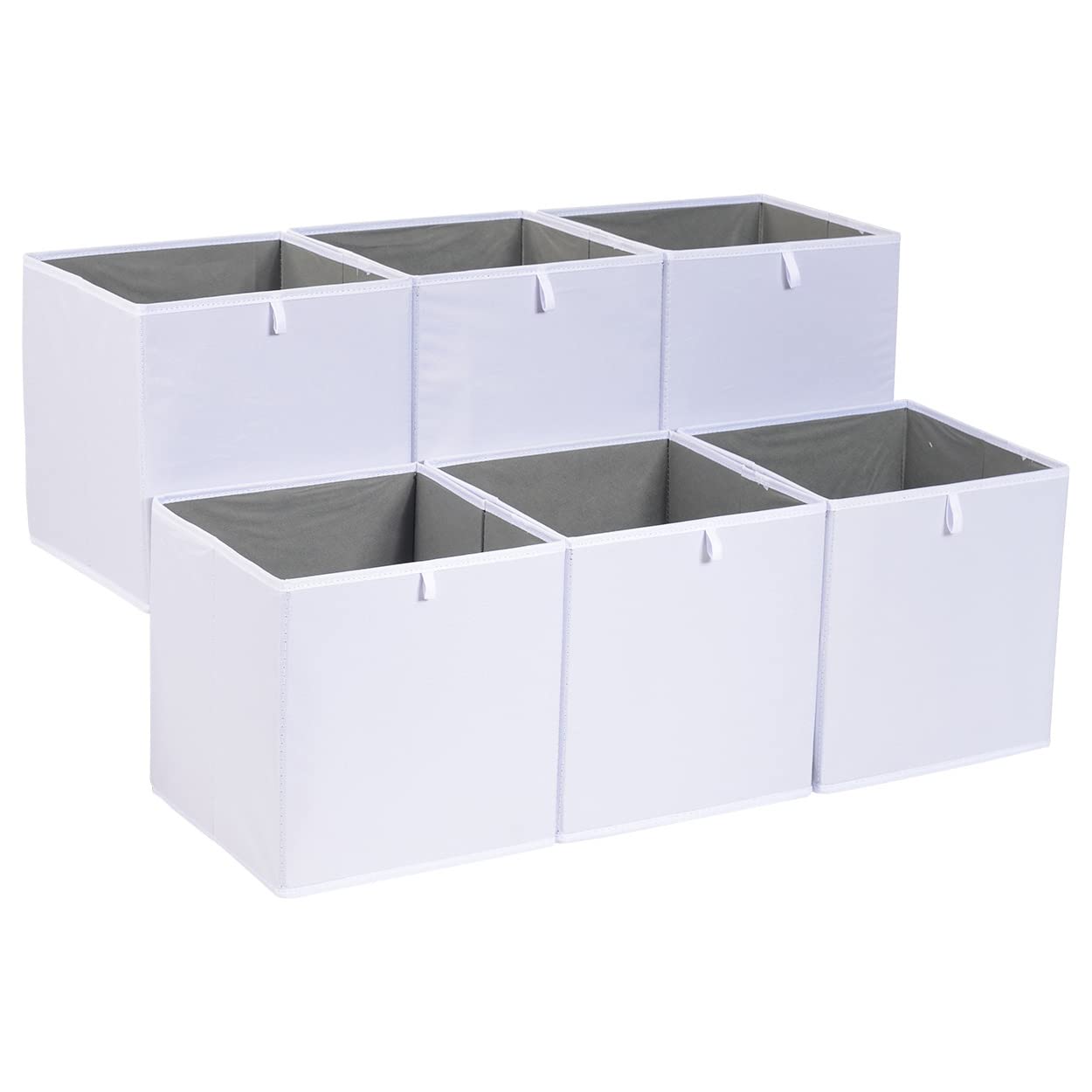 Amazon Basics Cube Organizer Bins, Collapsible Storage Baskets for Shelves, White, Pack of 6, 10.5x10.5x11