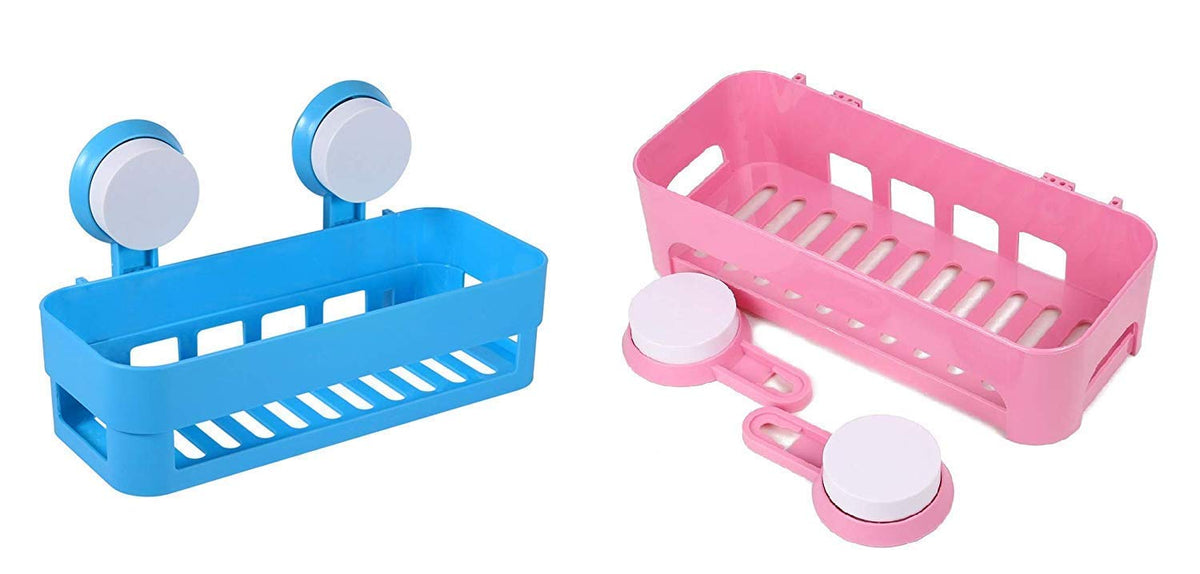 Bathroom Suction Shower Caddy Shelf Storage Organization with Rack Basket Sucker Cup for Shampoo, Conditioner Set of 2