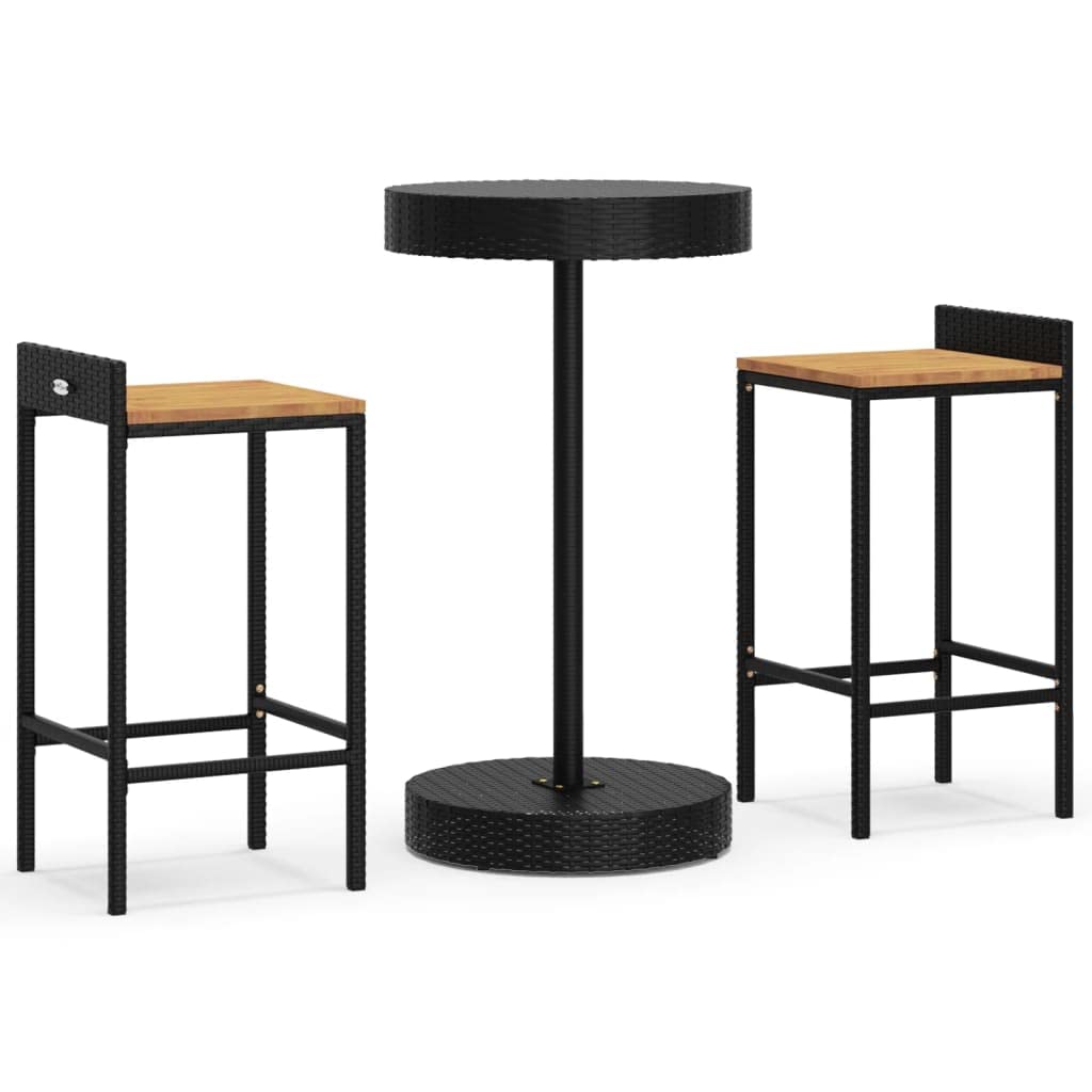 vidaXL Patio Bar Set 3 Piece, Kitchen Bar Table Set with 2 Stools, Wicker Outdoor Bar Set for Backyard Patio, Black Poly Rattan 