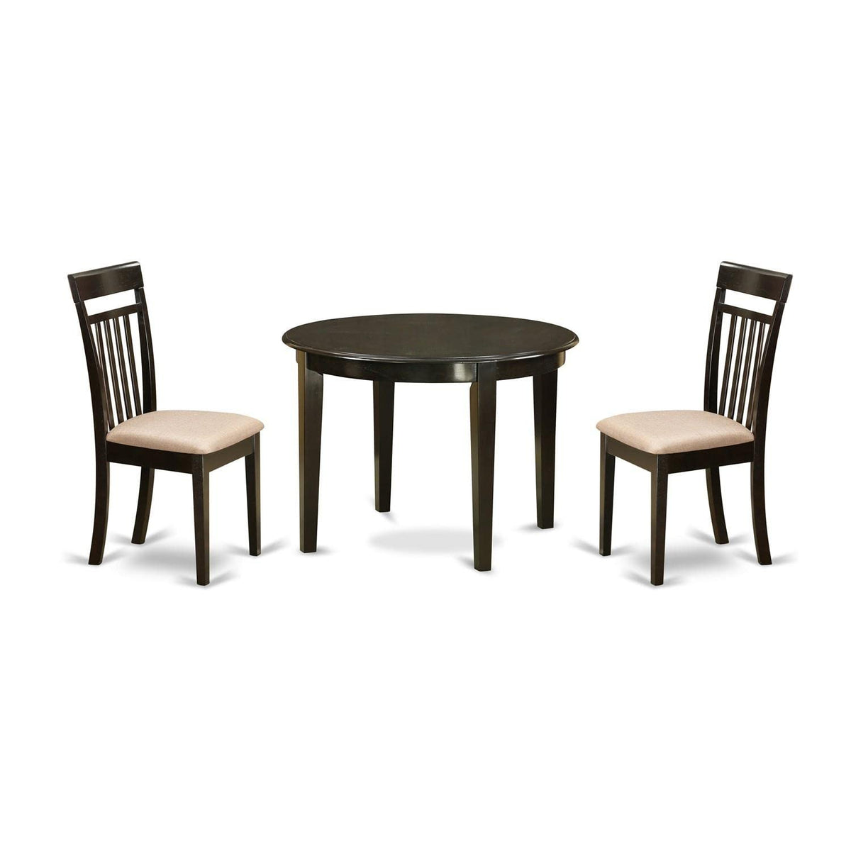 East West Furniture BOCA3-CAP-C 3 Piece Dining Room Table Set Contains a Round Wooden Table and 2 Linen Fabric Kitchen Dining Chairs, 42x42 Inch, Cappuccino