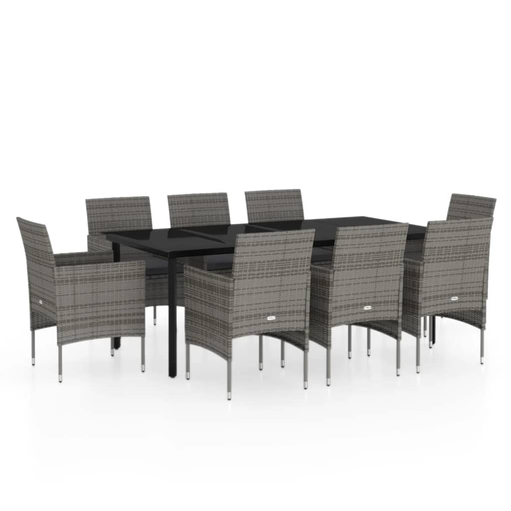 vidaXL Patio Dining Set 9 Piece with Cushions Garden Outdoor Terrace Balcony Backyard Dining Dinner Dinette Table and Chair Furniture Gray and Black