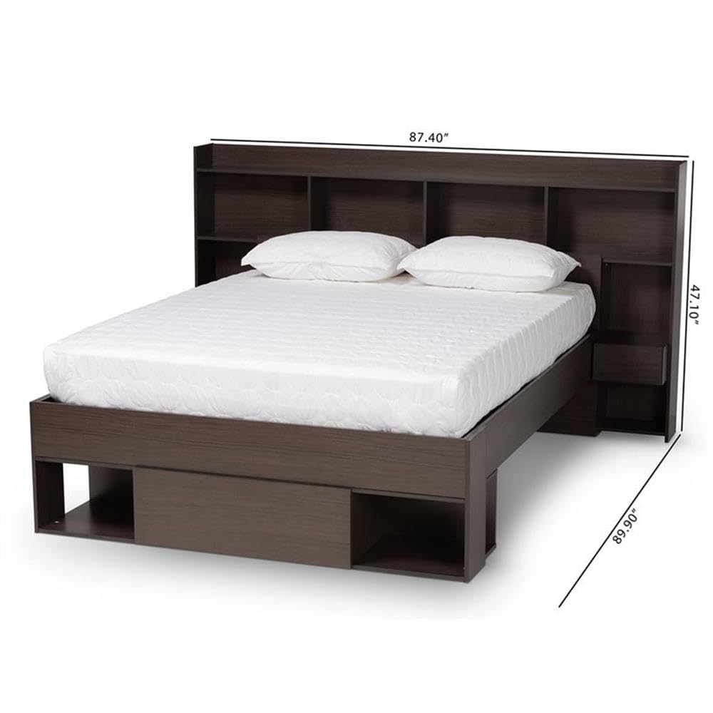 Baxton Studio Dexton Modern and Contemporary Dark Brown Finished Wood Queen Size Platform Storage Bed