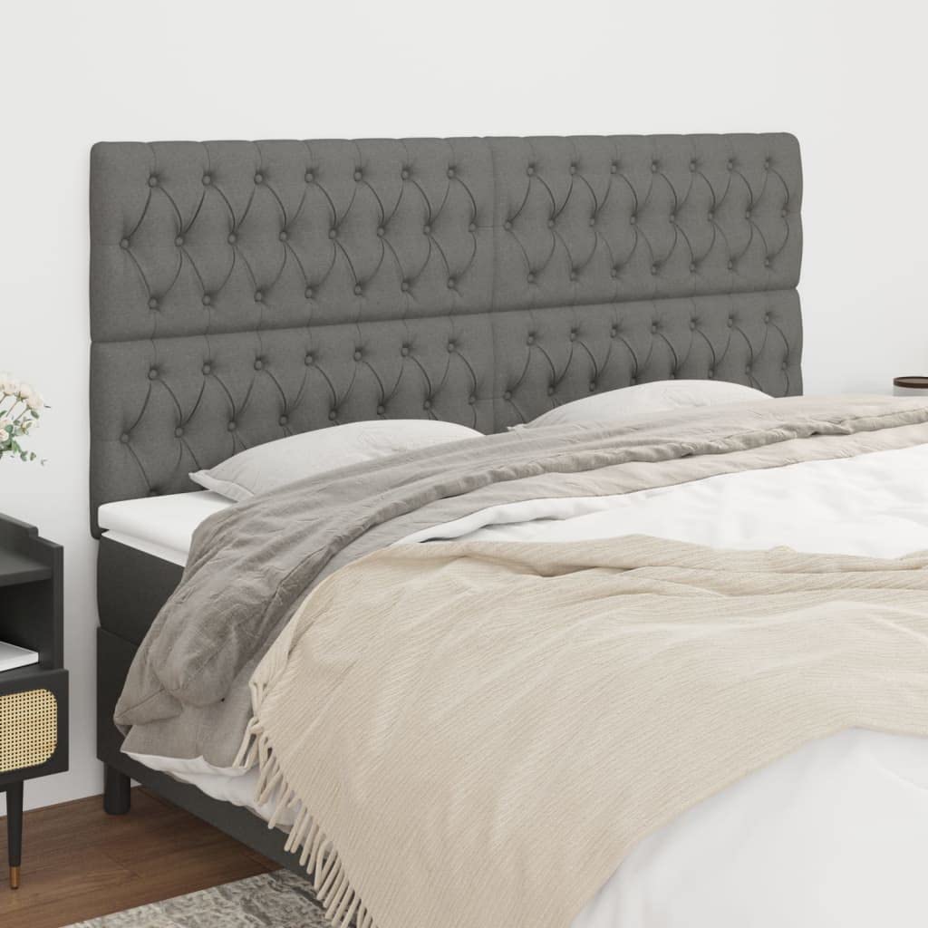 vidaXL Headboard 4 Pcs, Upholstered Headboard for Bed Home, Bed Headboard with Wooden Leg, Bedroom Furniture, Dark Gray 31.5"x2.8"x30.7"/34.6" Fabric