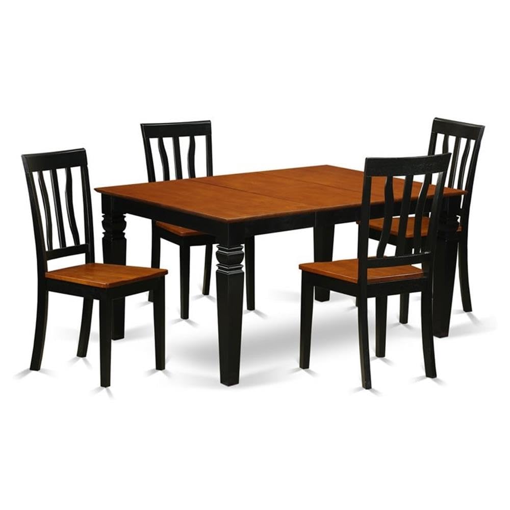 East West Furniture WEAN5-BCH-W 5 Piece Kitchen Table & Chairs Set Includes a Rectangle Dining Room Table with Butterfly Leaf and 4 Dining Chairs, 42x60 Inch, Black & Cherry