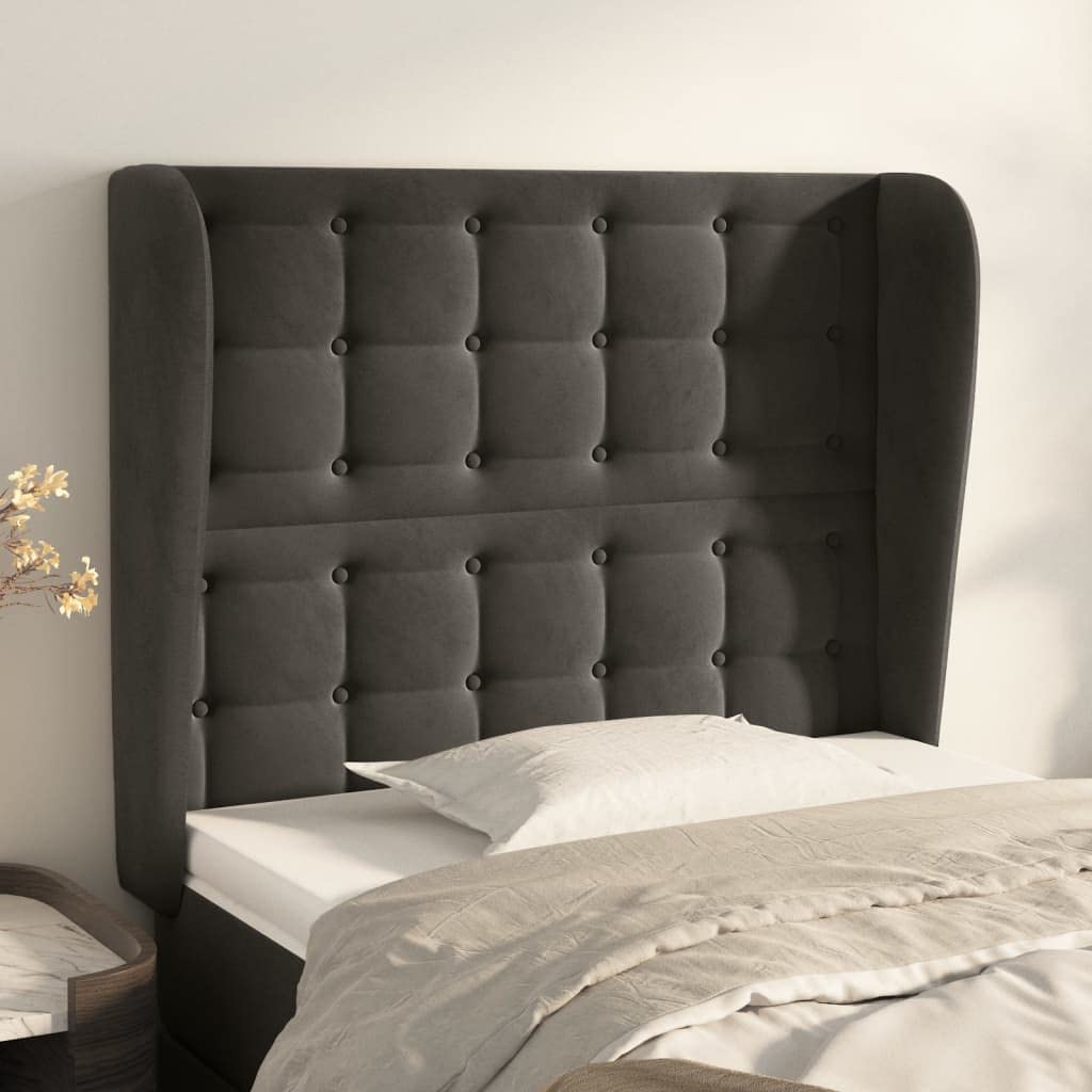 vidaXL Headboard, Upholstered Headboard for Bed Home, Bed Headboard with Ears, Bedroom Furniture, Dark Gray 40.6"x9.1"x46.5"/50.4" Velvet