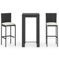 vidaXL Patio Bar Set 3 Piece, Bistro Set for Outdoor Porch Yard, Bar Stool with Cushions, Bistro Table, Farmhouse Modern Style, Poly Rattan Black