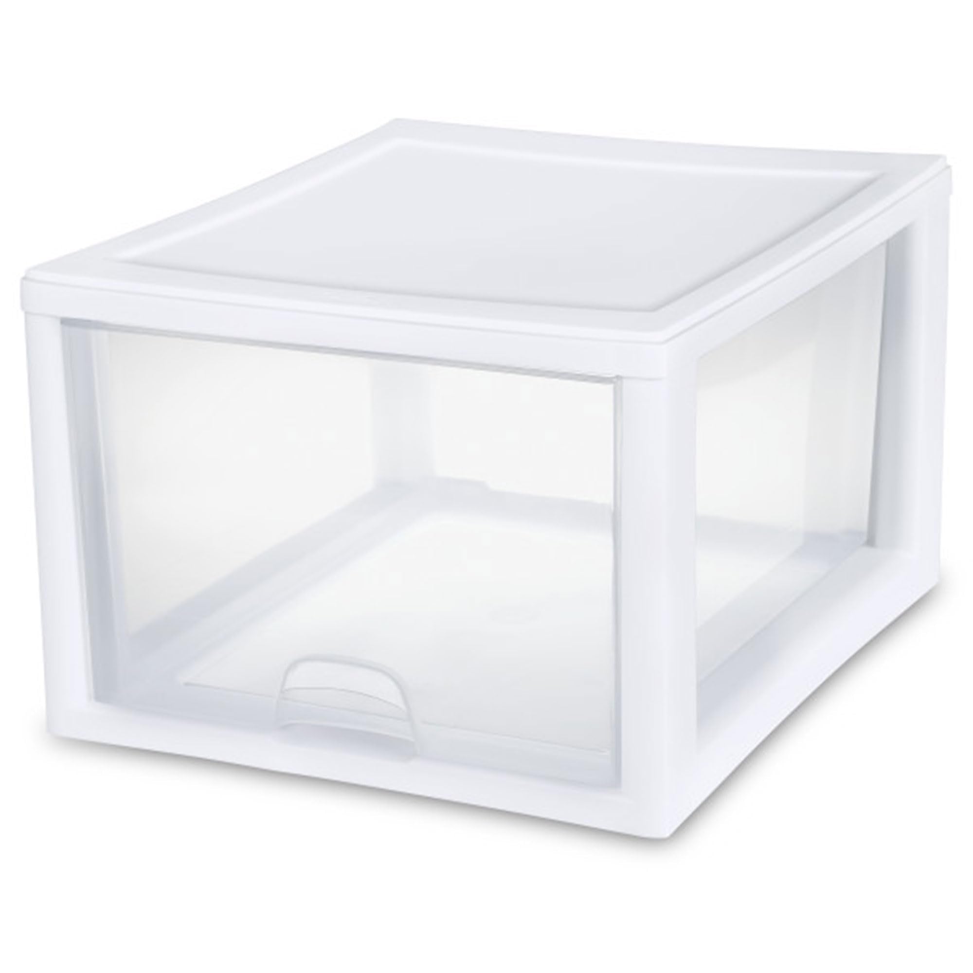 Sterilite 8-Pack 27 Quart Stacking Drawer, Clear Storage Closet Organizer, White Frame - Stackable Modular Plastic Drawers for C