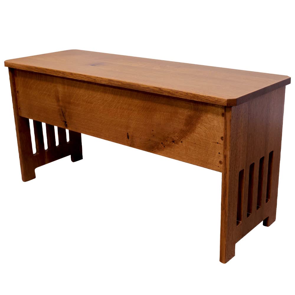 RRD Wooden Storage Bench - Mission Style Entryway Bench w/Flip Top Lid - Solid Rustic Quartersawn Oak Dining Bench w/Slats - Ant