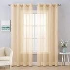 Miulee 2 Panels Solid Color Cream Sheer Curtains 96 Inches Long Elegant Grommet Window Voile Panels/Drapes/Treatment For Bedroom Living Room (54X96 Inch), Cream Beige