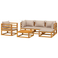 vidaXL 6 Piece Solid Acacia Wood Patio Lounge Set with Taupe Cushions – Outdoor Modular Garden Furniture Set with Sofas, Chair, Footrest, and Table