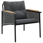 vidaXL 4 Piece Black Steel Balcony Furniture Set with Cushions and Round Coffee Tables for Outdoor, Patio, Garden, Terrace Use