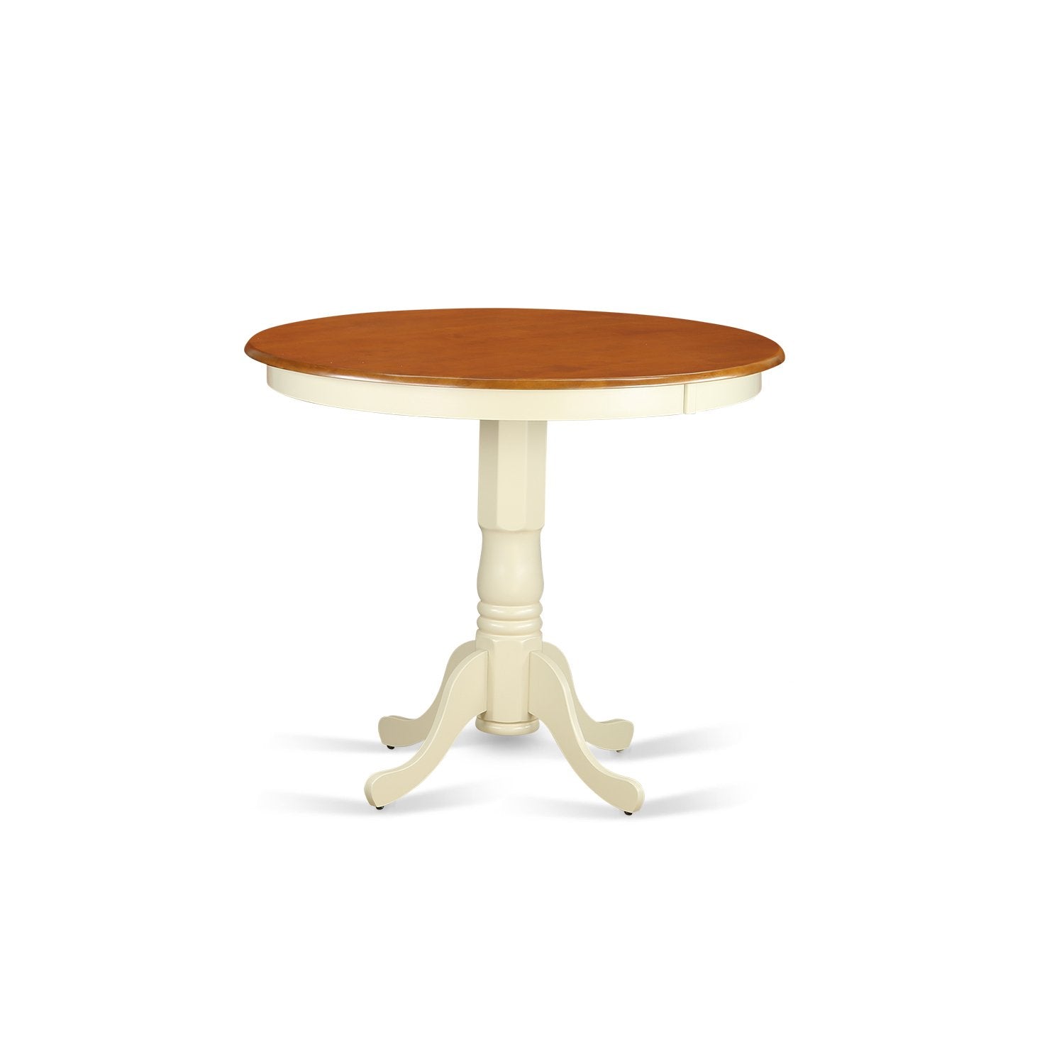 East West Furniture JAGR5-WHI-W 5 Piece Kitchen Counter Set Includes a Round Dining Room Table with Pedestal and 4 Dining Chairs, 36x36 Inch, Buttermilk & Cherry