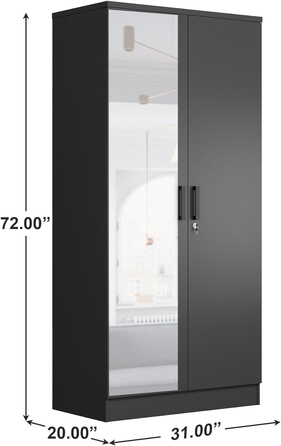 Woodpeckers Furniture And Mattress 2 Doors Wardrobe Mirrored Door (Black)