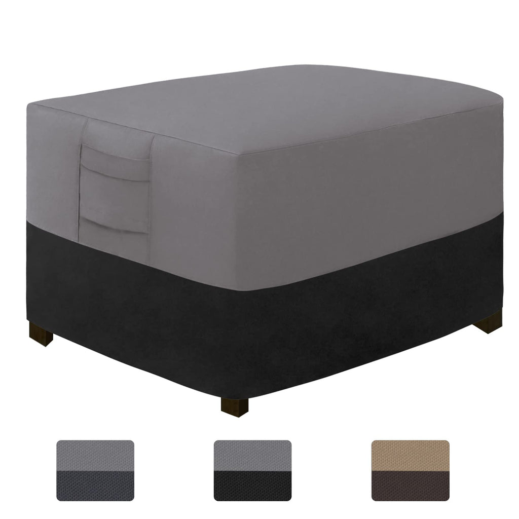 Easy-Going Outdoor Ottoman Cover, Waterproof Patio Ottoman Cover, Heavy Duty Outdoor Furniture Cover With Padded Handles (28'X22'X17', Gray/Black)