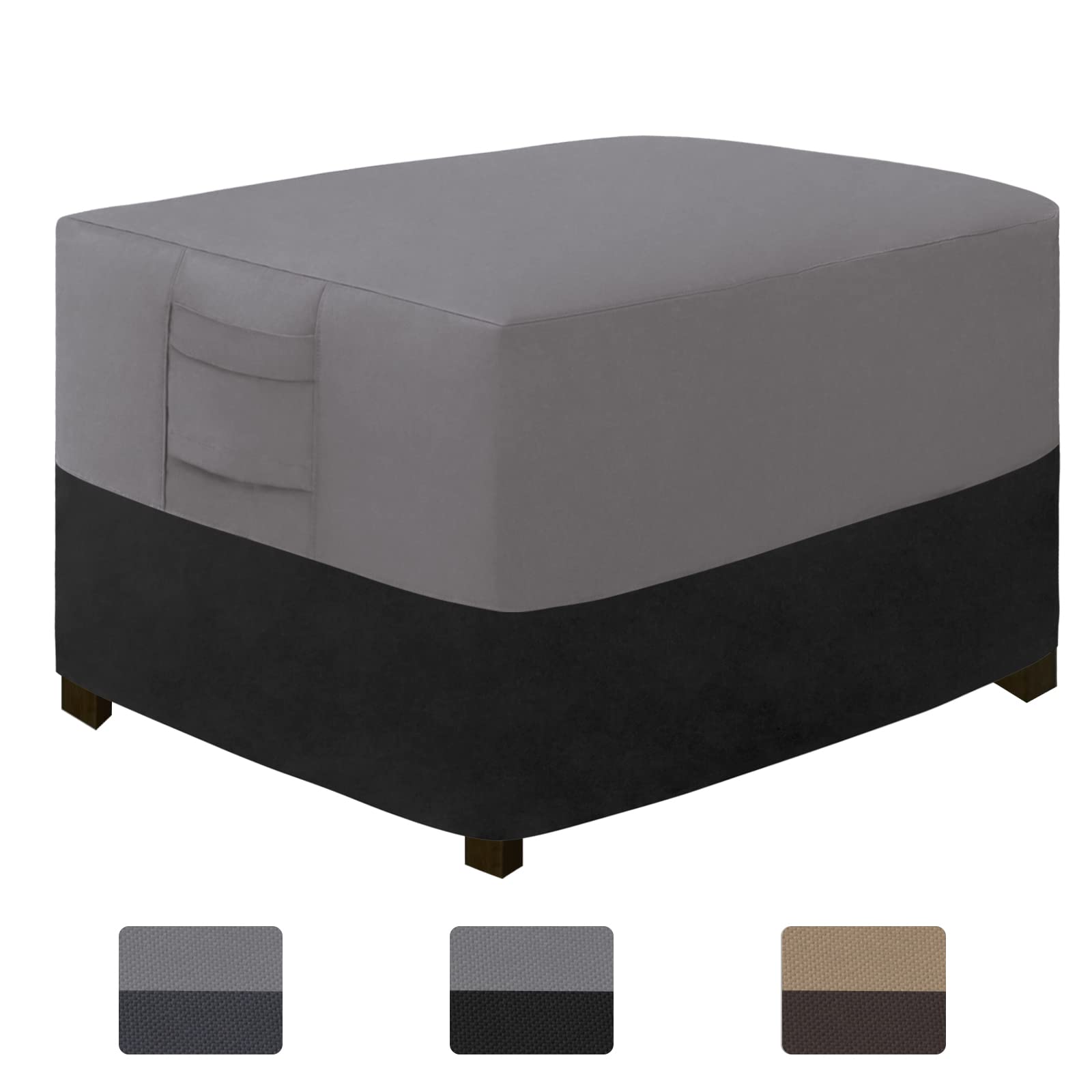 Easy-Going Outdoor Ottoman Cover, Waterproof Patio Ottoman Cover, Heavy Duty Outdoor Furniture Cover With Padded Handles (28'X22'X17', Gray/Black)