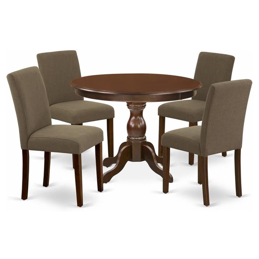 East West Furniture HBAB5-MAH-18 5 Piece Dining Table Set for 4 Includes a Round Kitchen Table with Pedestal and 4 Coffee Linen 