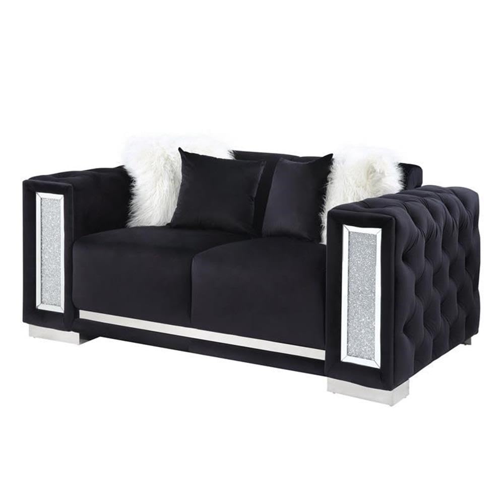 Acme Trislar Loveseat with 4 Pillows in Black Velvet