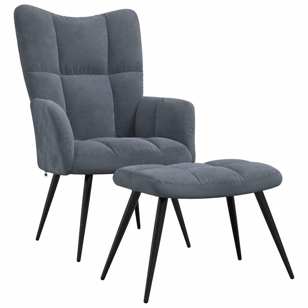 vidaXL Dark Gray Velvet Relaxing Chair with a Stool - Upholstered Seating | Lounge, Living Room, Office | Modern Design with Steel Frame