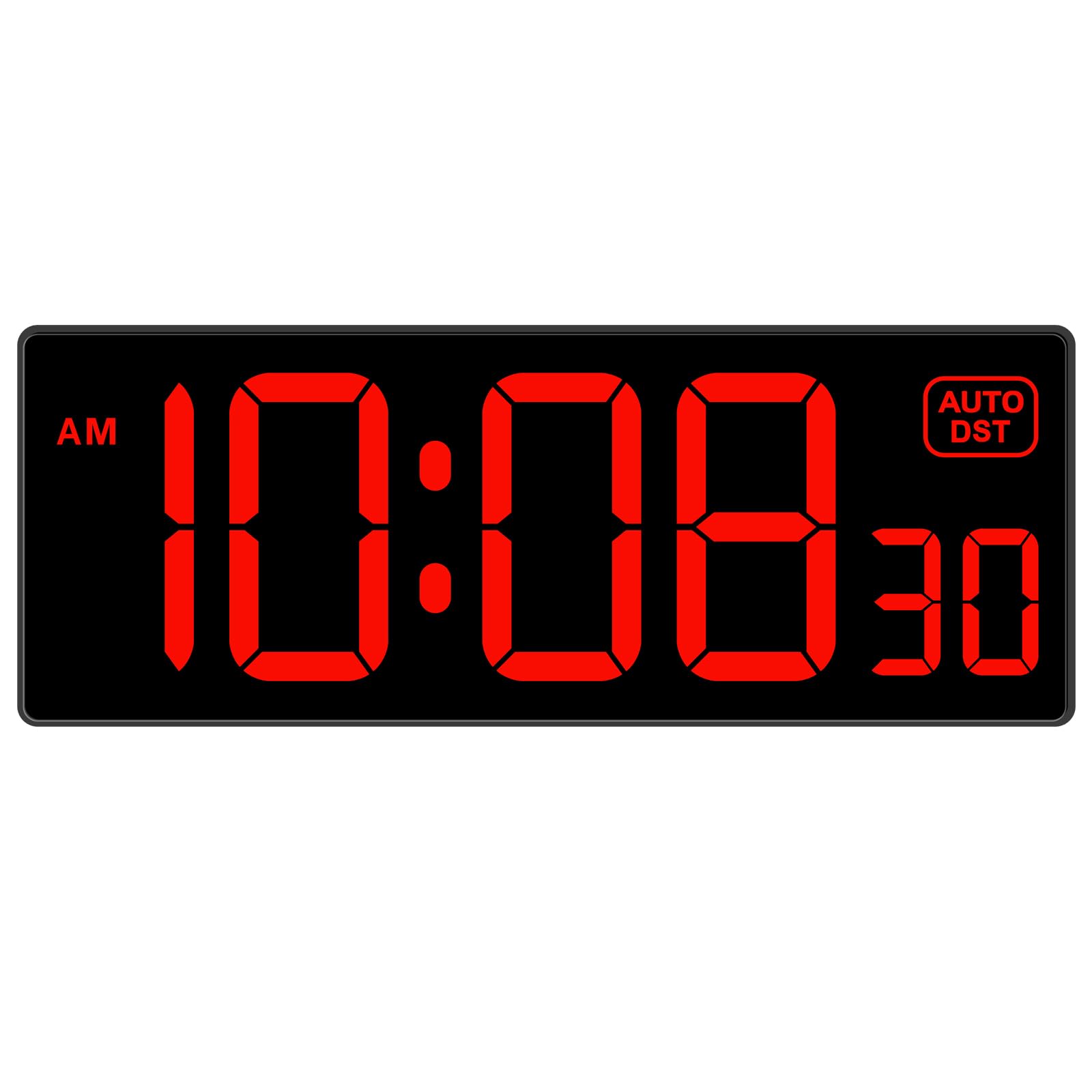 Soobest LED Digital Wall Clock with Seconds, Electric Clock Plug Auto DST Dimmer Large Display 10 Inches (Red)