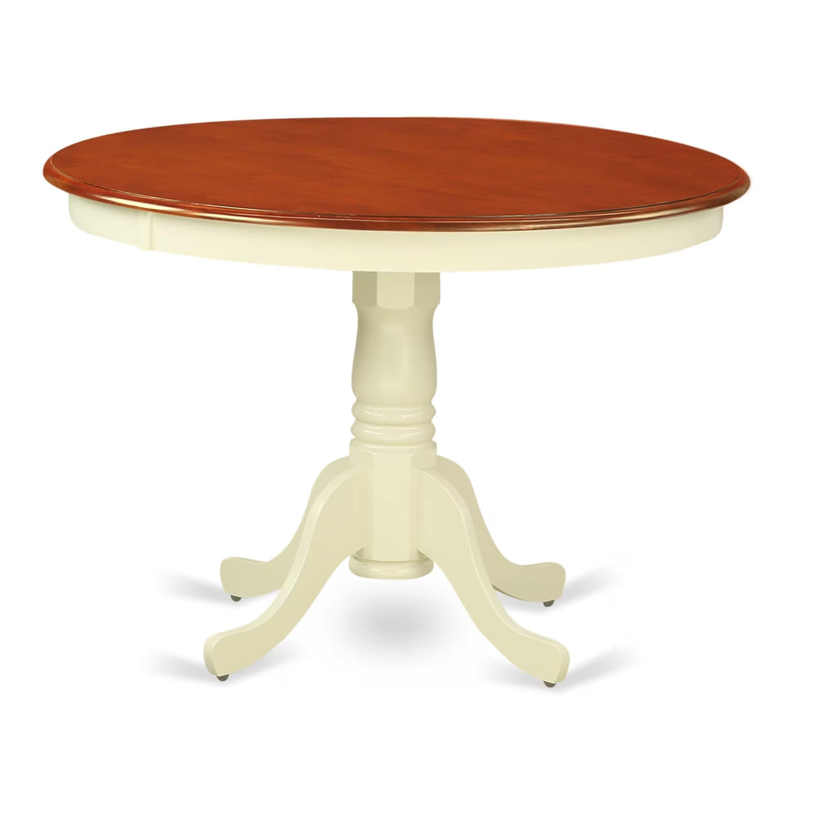 East West Furniture HLAV3-BMK-W 3 Piece Modern Dining Table Set Contains a Round Wooden Table with Pedestal and 2 Kitchen Dining Chairs, 42x42 Inch, Buttermilk & Cherry