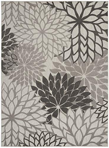 Nourison Aloha Indoor/Outdoor Floral Silver Grey 9'6' X 13' Area Rug, (10' X 13')