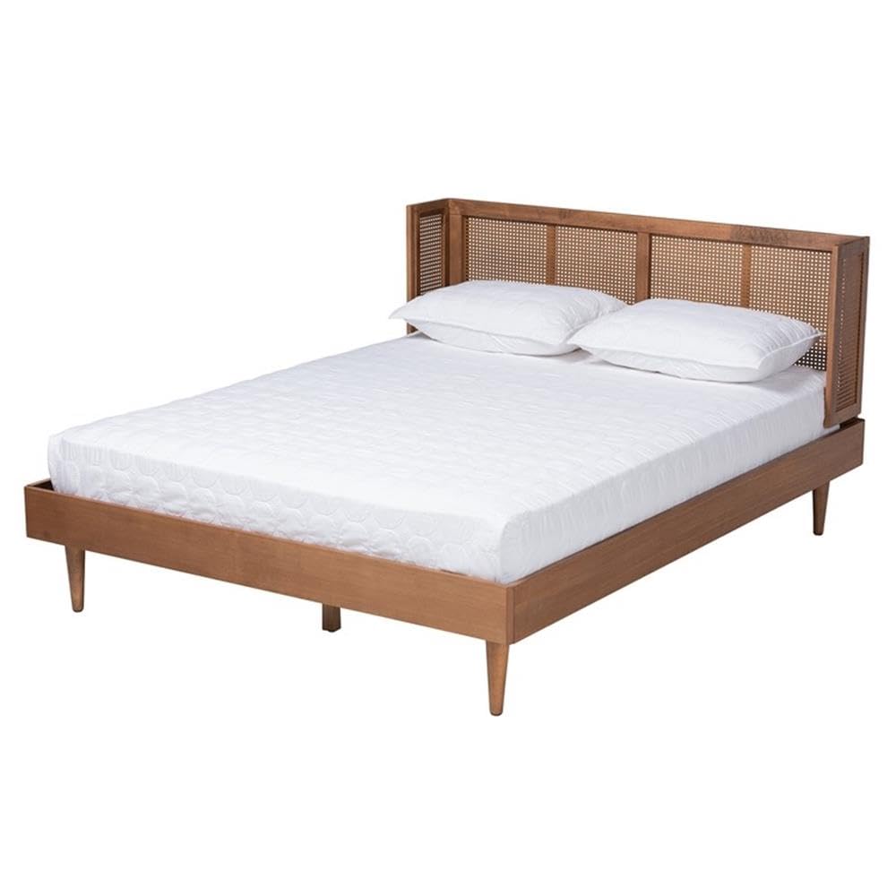 Baxton Studio Rina Ash Walnut Wood 4-Piece Queen Size Bedroom Set With Rattan