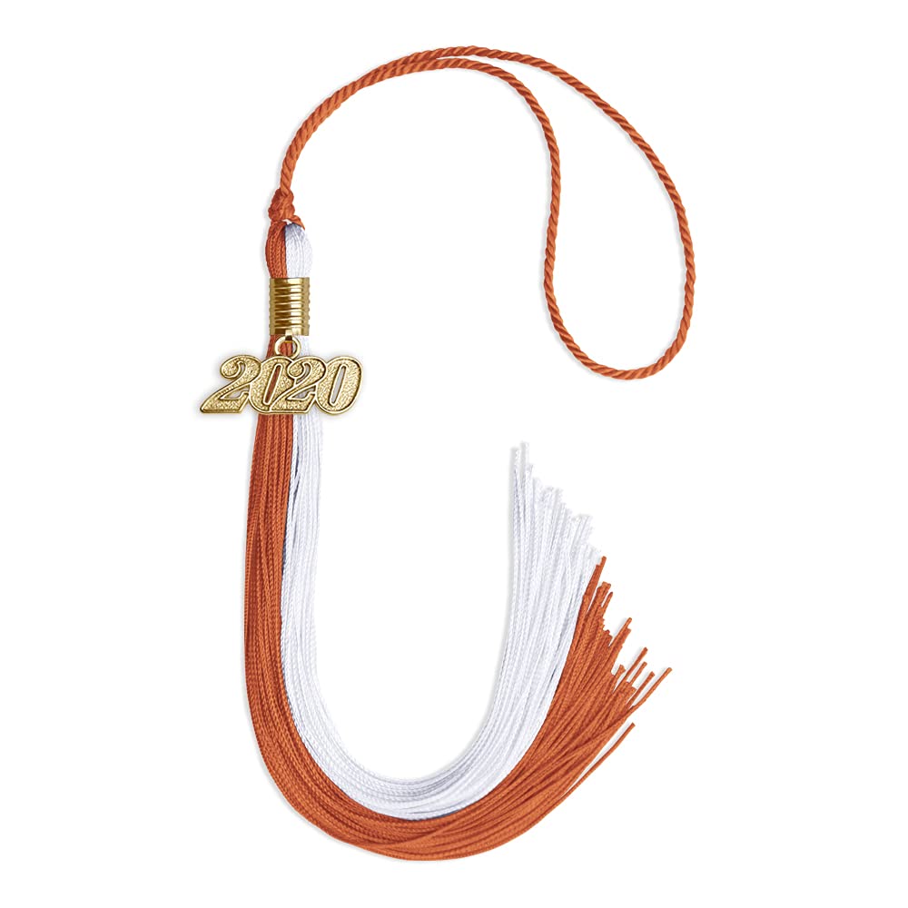 Endea Graduation Double Color Tassel with Gold Date Drop (Burnt Orange/White, 2020)