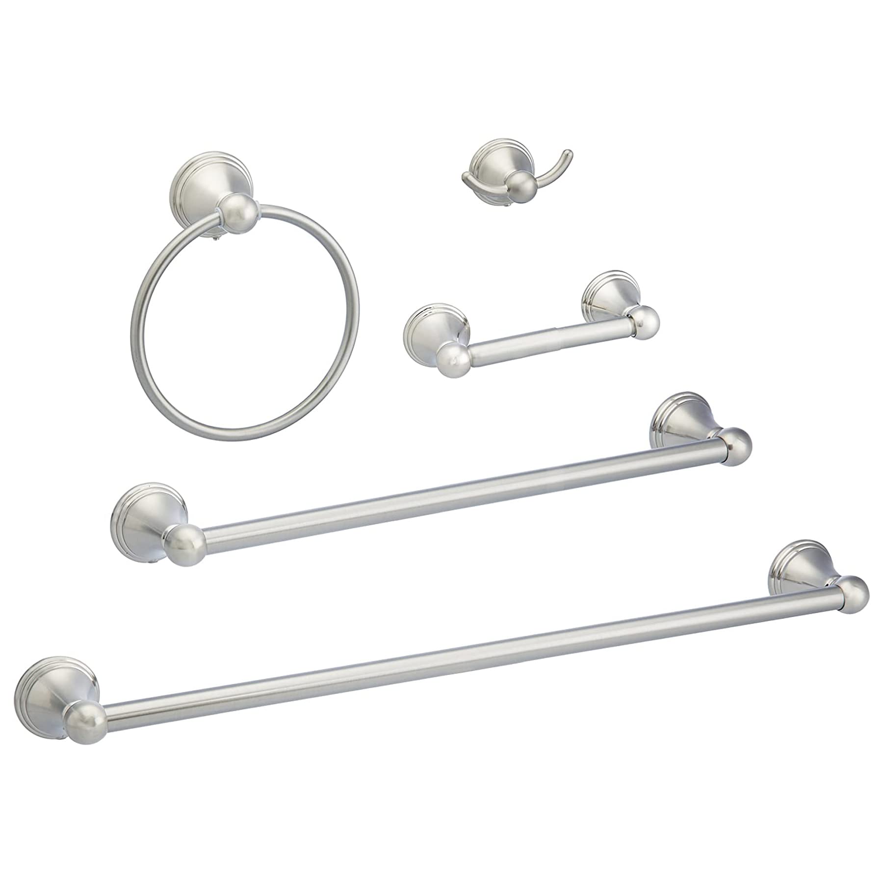 Amazon Basics, 5 Piece, Satin Nickel AB-BR817-SN Bathroom Hardware Set, Variety Pack