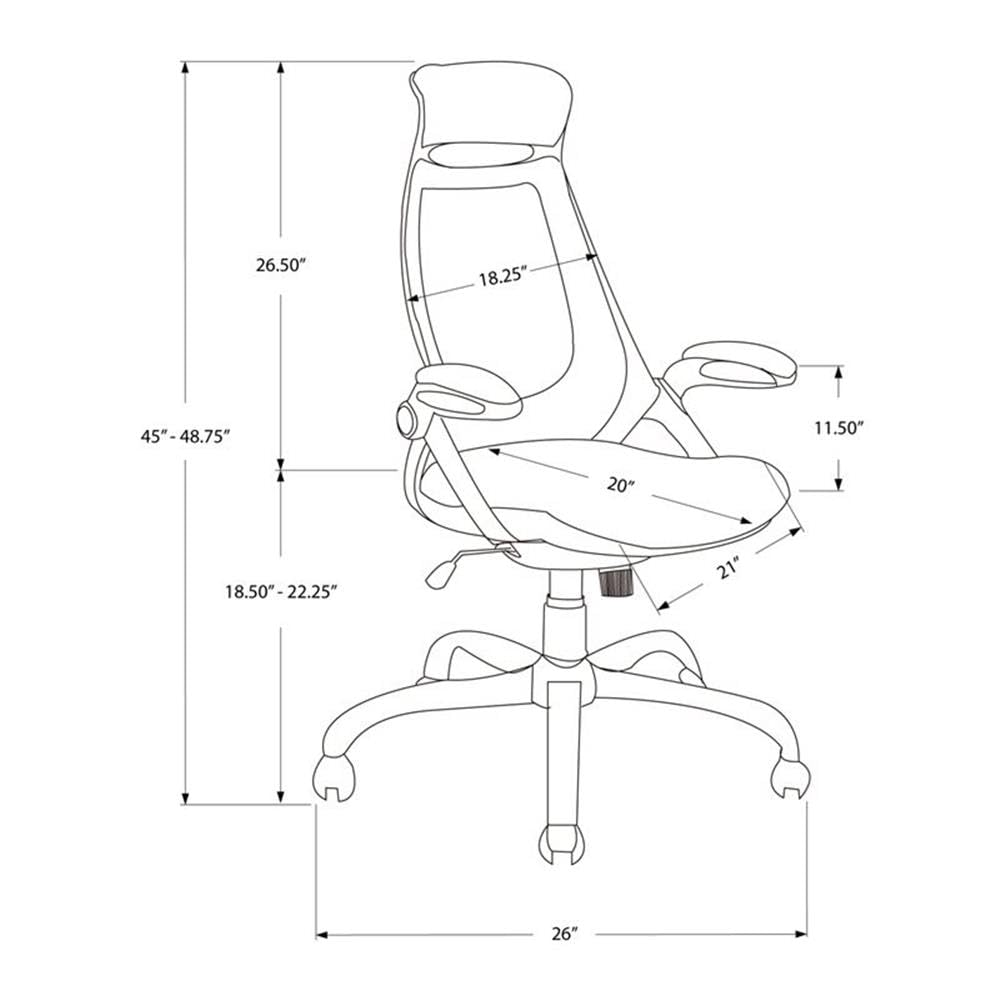 Monarch Specialties I 7276 Office Chair, Adjustable Height, Swivel, Ergonomic, Armrests, Computer Desk, Work, Metal, Fabric, Black, Contemporary, Modern
